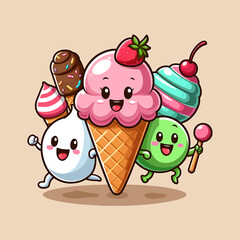 Ice Cream Cartoon Set Vector Illustration