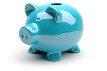 Obraz premium Shiny Blue Piggy Bank on White Background