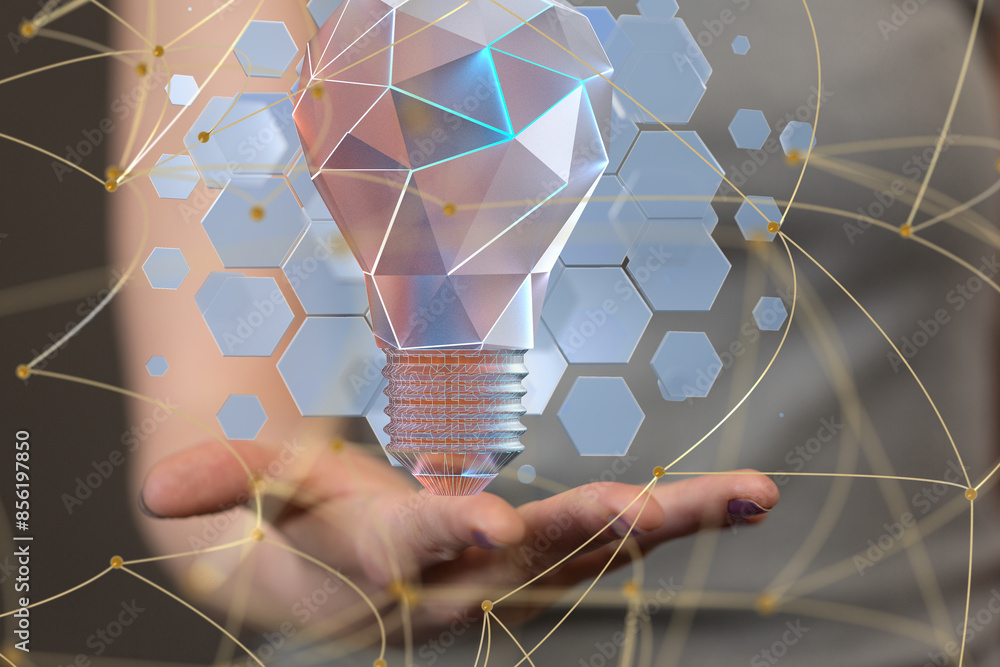 Poster Neural network 3D illustration. Big data and cybersecurity