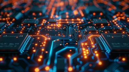 Obraz premium Close-up of a Circuit Board with Glowing Lights