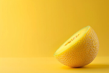 Part of melon on the yellow background with copy space