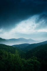 mountain landscape in rainy weather