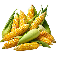 AI art features a selection of organic sweet corn, meticulously detailed and isolated on a transparent background