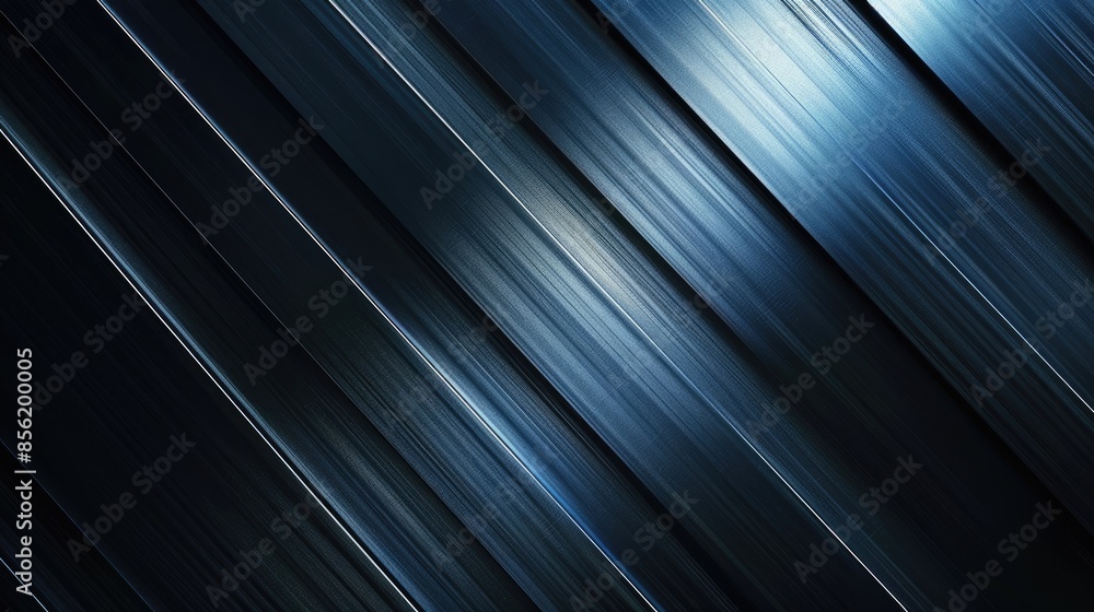 Poster abstract blue and black gradient light pattern with sleek metal texture, creating a modern diagonal 