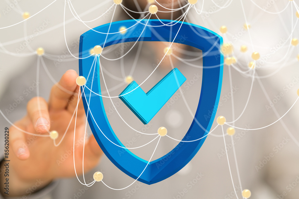 Poster Information technology protected with firewall, secure access and encryption against cyber
