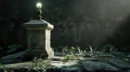Obraz premium Cemetery tomb light on stone base room for text