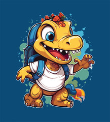 Vector cute trex dinosaur wearing a graduation hat and a lot of book illustrations with AI © Hiron