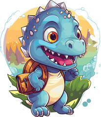 Vector cute trex dinosaur wearing a graduation hat and a lot of book illustrations with AI © Hiron