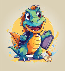 Vector cute trex dinosaur wearing a graduation hat and a lot of book illustrations with AI © Hiron