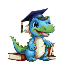 Vector cute trex dinosaur wearing a graduation hat and a lot of book illustrations with AI © Hiron