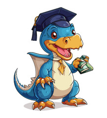 Vector cute trex dinosaur wearing a graduation hat and a lot of book illustrations with AI © Hiron