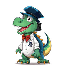 Vector cute trex dinosaur wearing a graduation hat and a lot of book illustrations with AI © Hiron