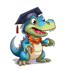 Vector cute trex dinosaur wearing a graduation hat and a lot of book illustrations with AI © Hiron