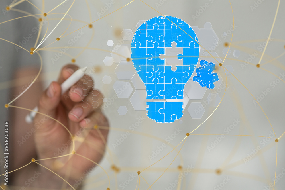 Poster Neural network 3D illustration. Big data and cybersecurity