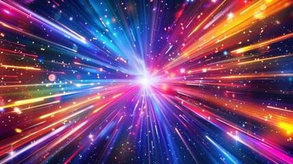 Obraz premium Abstract colorful light speed background with streaks of lights and rays. 