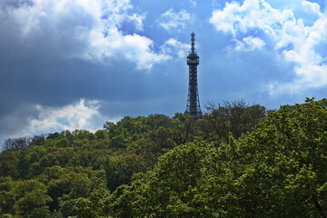 Fototapeta premium Watch tower on the hill Petrin in Prague,Czech republic,Europe 