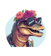 Vector cute trex dinosaur wearing a graduation hat and a lot of book illustrations with AI © Hiron