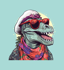 Vector cute trex dinosaur wearing a graduation hat and a lot of book illustrations with AI © Hiron