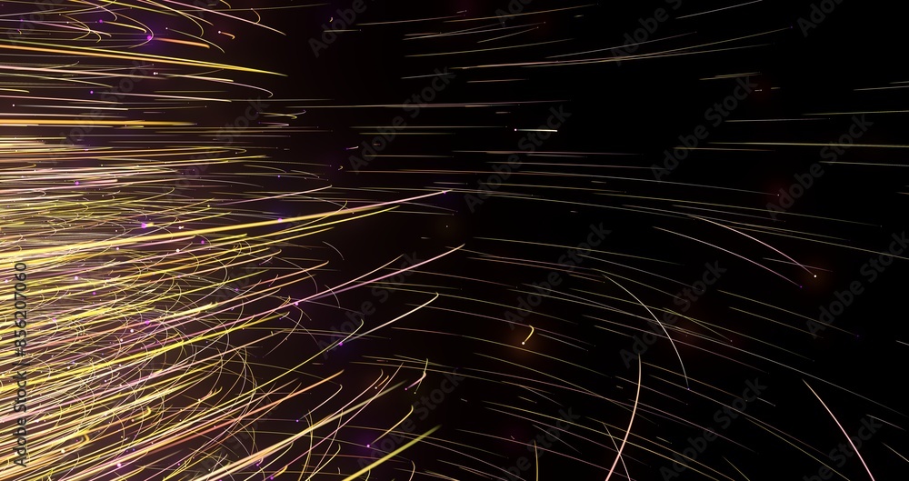 Poster Flying inside digital data tunnel. Futuristic abstract background with neon rays