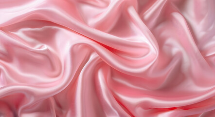 Pink satin fabric background with soft folds and waves