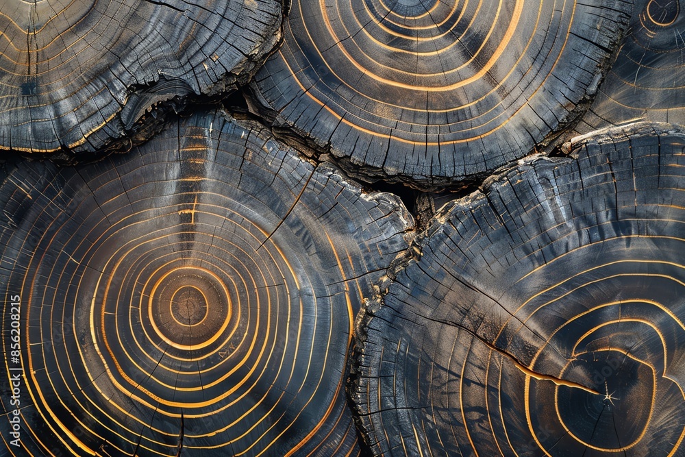 Poster close-up of weathered wood with visible growth rings. natural texture with intricate patterns. warm 