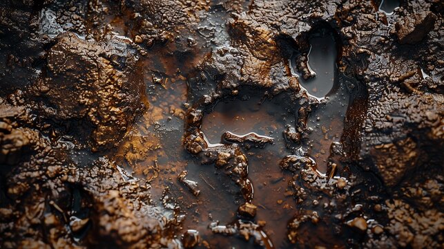 Close-up of wet, muddy ground with a rough, textured surface.