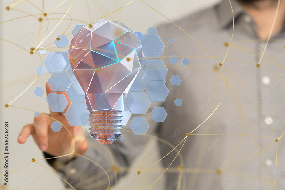 Poster Neural network 3D illustration. Big data and cybersecurity