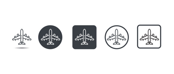 Obraz premium Set of vector aircraft icons in various styles, vector airplane symbols perfect for travel icon, aviation, airport signage, and flight-related uses.