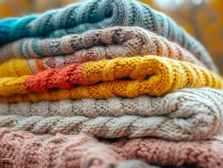 Cozy Home Decor Inspiration with Folded Blankets Generative AI