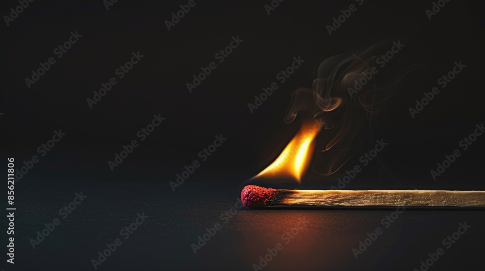 Sticker Matchstick igniting on black background