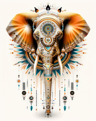 Neo-Surrealist Abstract Art: Intricately Designed Elephant Portrait with Vibrant Color Accents, Combining Natural Grace with Modern Artistic Expression for a Unique Visual Experience Wallpaper Digital