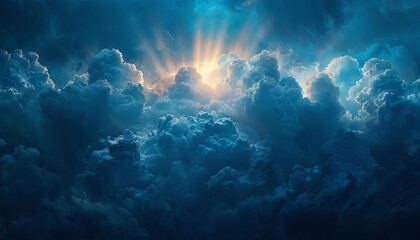 Fototapeta premium Create a highcontrast image on a white background showcasing dramatic godrays piercing through the clouds