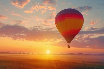 Fototapeta premium Sunrise hot air balloon ride for travel agency banner.
