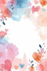 watercolor background with hearts and flowers
