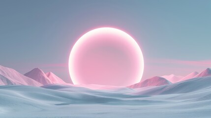 Detailed 3D round sign carving of a sci-fi alien planet, featuring a huge moon, dark blue and pink sky, epic distant horizon, fantasy concept art