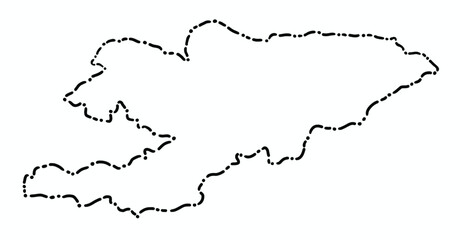 Doodle freehand dash line drawing of Kyrgyzstan map.