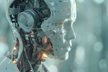 Fototapeta premium the robot head is made up of wires and wires