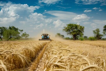 Fototapeta premium Sustainable Harvesting Techniques by Farmers Ensuring Environmental Preservation and Grain Gathering