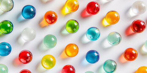 Multicolored Glass Balls On A White Background With A Top View For Wallpaper Created Using Artificial Intelligence