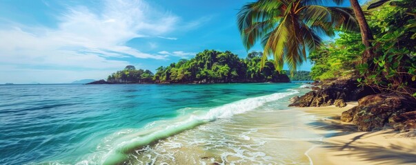 Wild island ocean tropical beach, breathtaking view, saturated colors