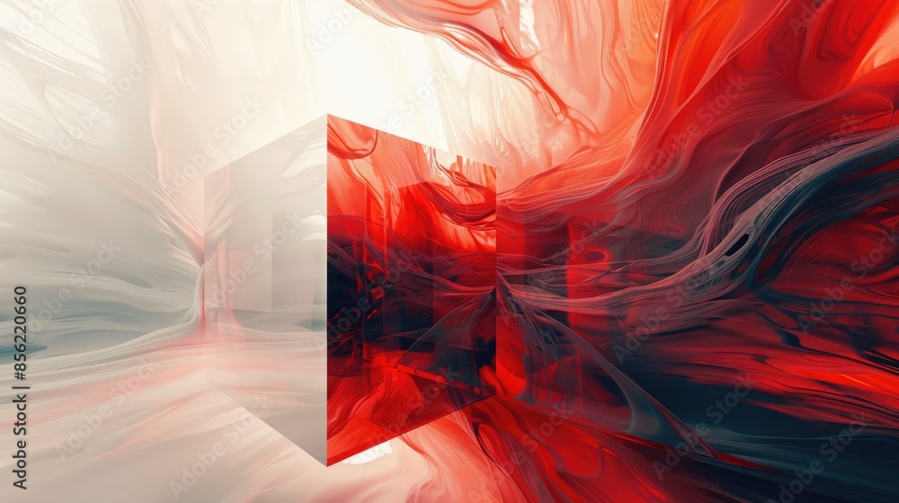 Poster the image is of a red and white abstract painting. it has a 3d effect, with the red appearing to be 