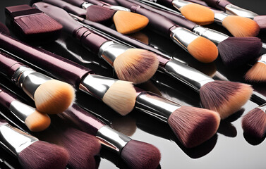 Assorted makeup brushes with copy space beauty artist workspace bunch of different brushes on, Woman Cosmetics Makeup Beauty Feminine, Assorted makeup brushes with copy space beauty artist workspace 