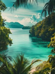 Fototapeta na wymiar Wild island ocean tropical beach, breathtaking view, saturated colors
