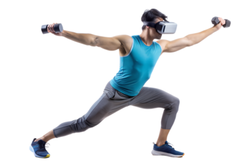 Exercising in virtual reality isolated on white background