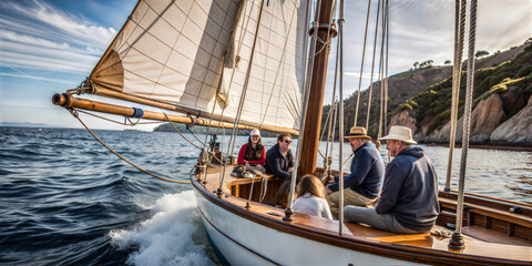 Obraz premium Family enjoying sailing trip on a sunny day