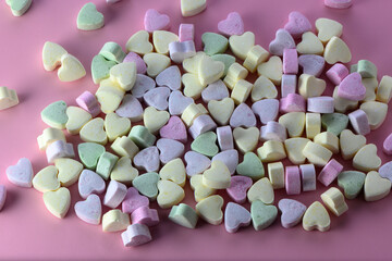Colorful conversation heart shaped candies for Valentine's Day