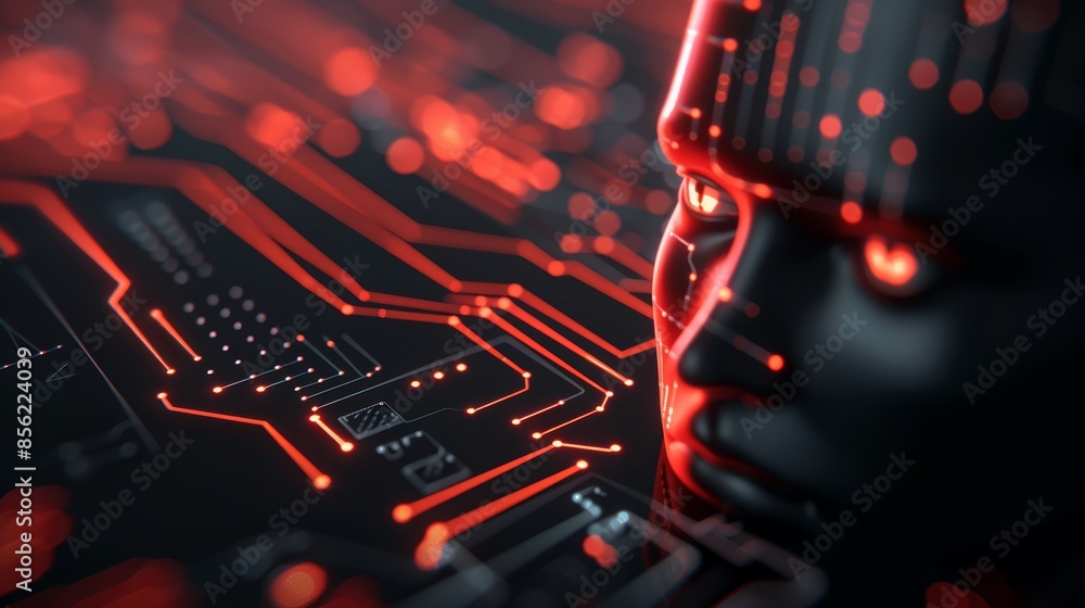 Aufkleber glowing circuit board inside an abstract digital human head, data streams around, showcasing ai and 