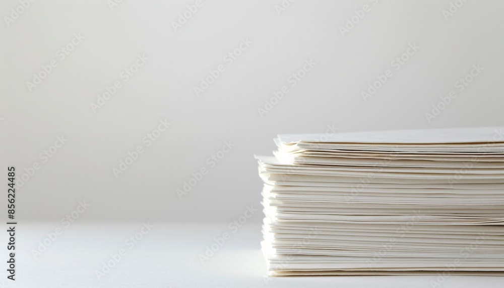 Aufkleber stack of blank white paper sheets on a clean white surface with soft shadows