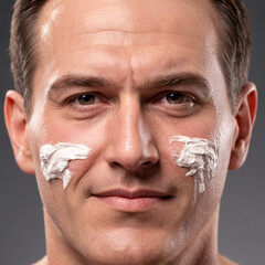 Naklejka premium Man applying shaving cream to face