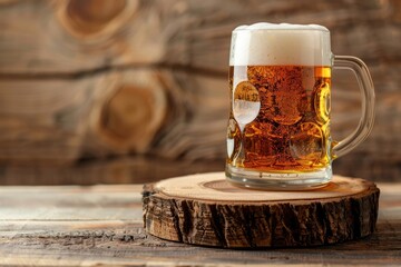 tree glass beer on wood background with copyspace